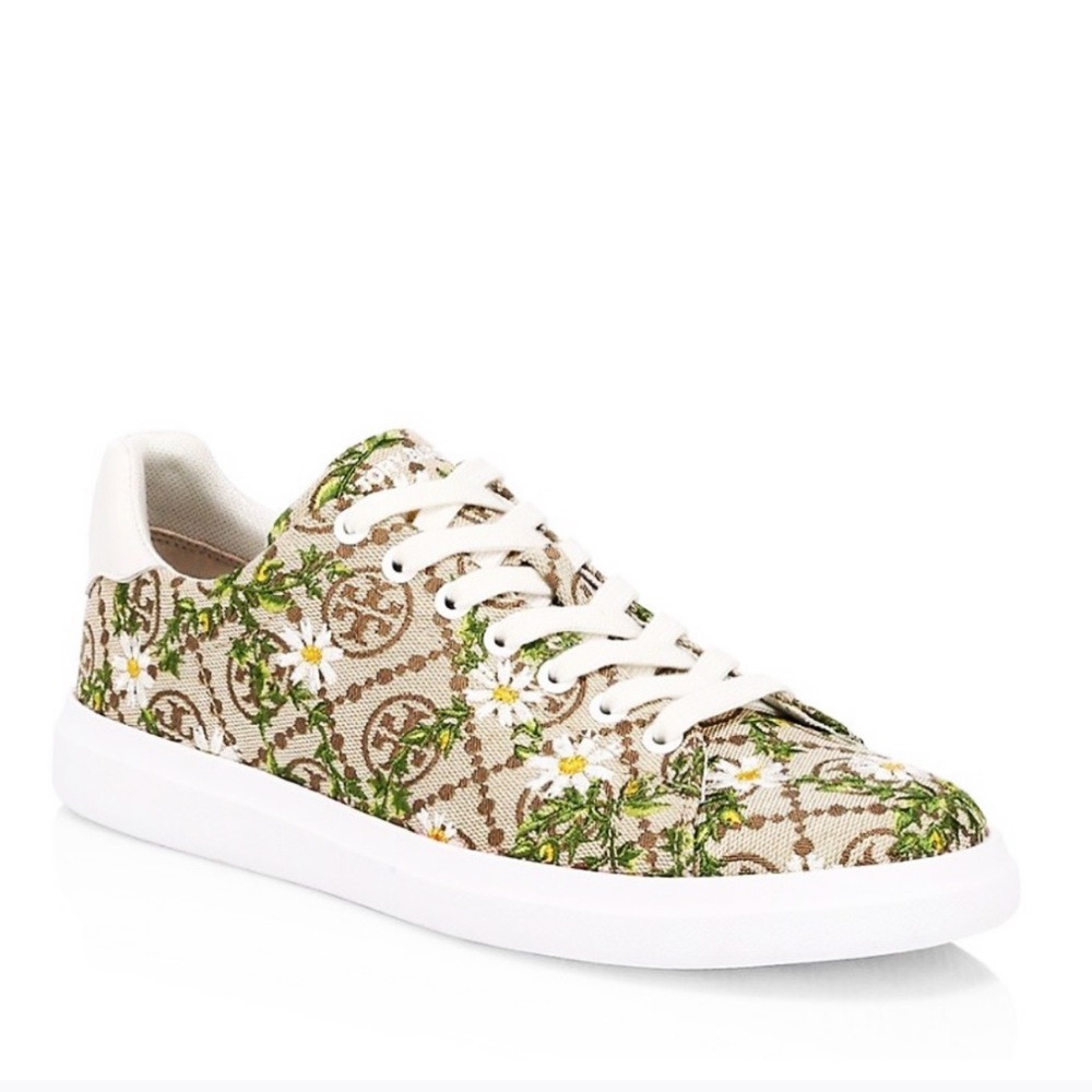 Tory Burch T monogram floral embroidered Howell Court sneakers - Picture 1 of 8